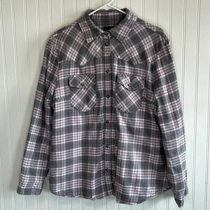 JACHS Girlfriend Shacket Plaid Pearl snap button up lined women's size XL